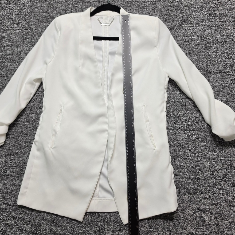 Tahari Blazer Women Small White Excellent Ruched 3/4 Sleeve Open Front Longline‎ - Picture 9 of 9